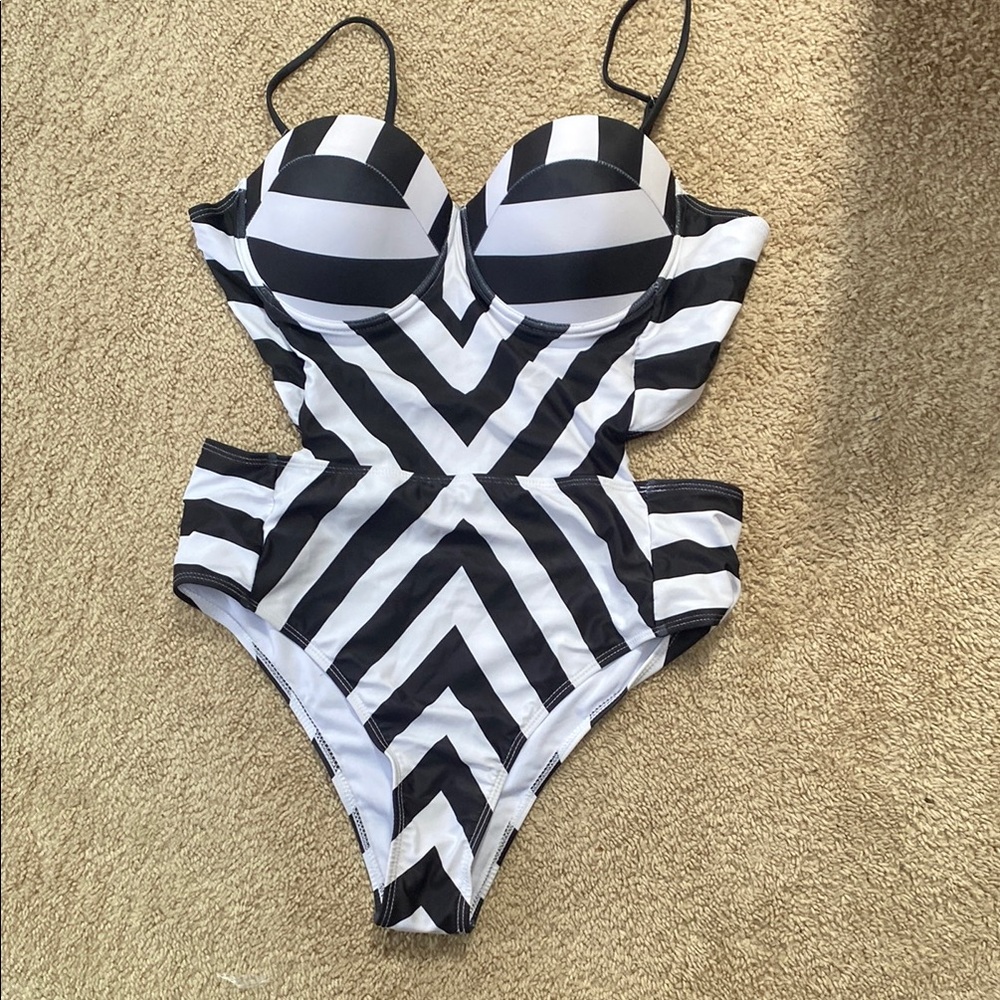 Black and White Striped Swimsuit